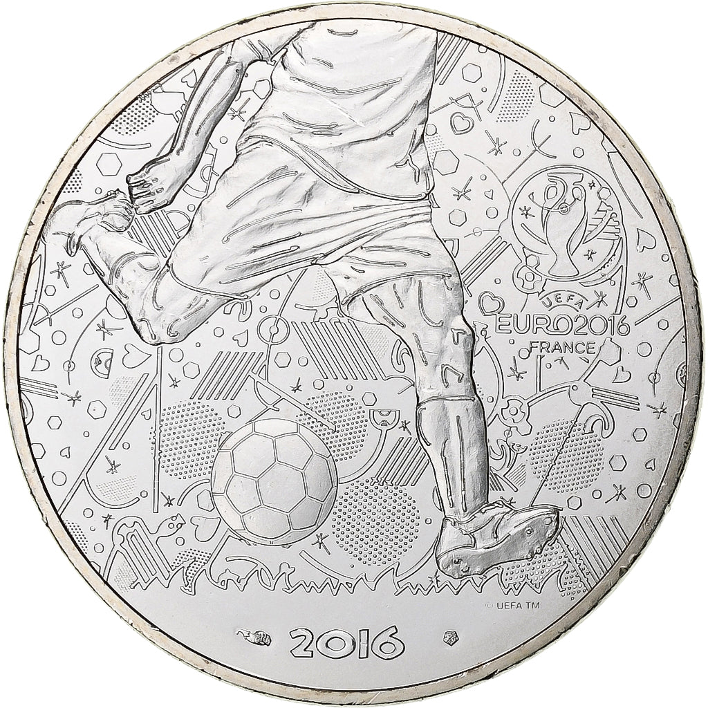 France, 10 Euro, UEFA Euro 2016, 2016, Monnaie de Paris, MS(63), Silver