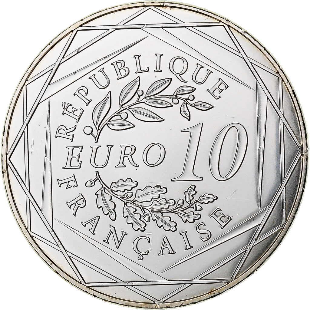 France, 10 Euro, UEFA Euro 2016, 2016, Monnaie de Paris, MS(63), Silver
