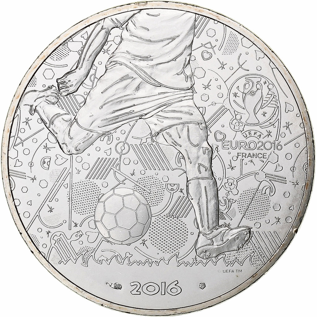 France, 10 Euro, UEFA Euro 2016, 2016, Monnaie de Paris, MS(63), Silver