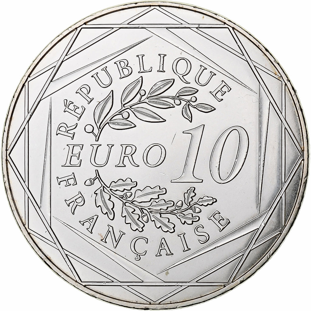 France, 10 Euro, UEFA Euro 2016, 2016, Monnaie de Paris, MS(63), Silver