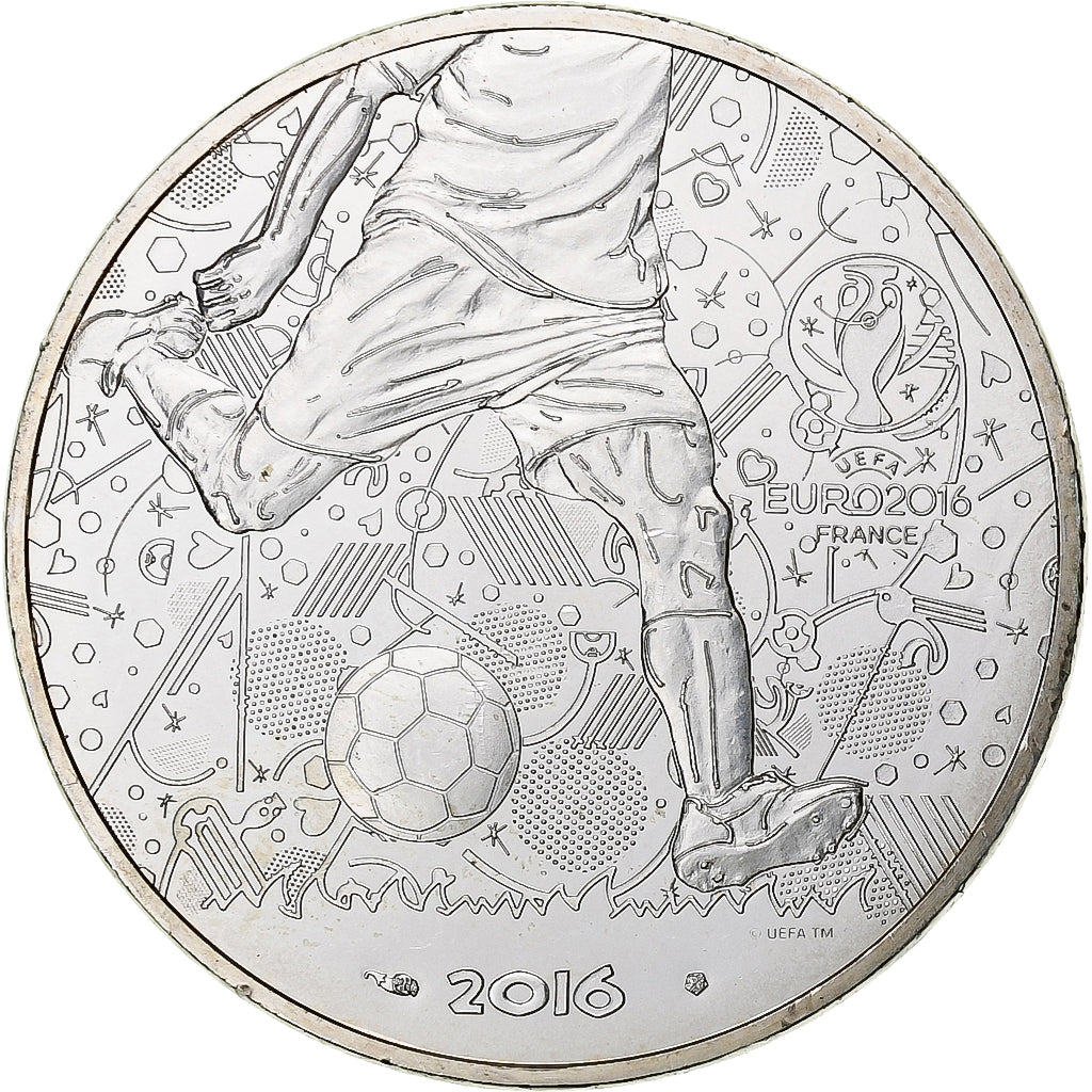 France, 10 Euro, UEFA Euro 2016, 2016, Monnaie de Paris, MS(63), Silver