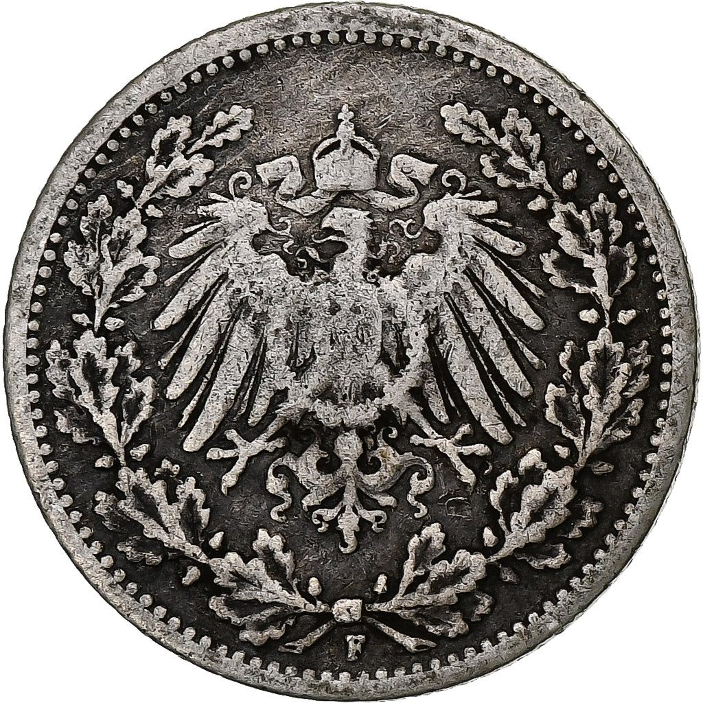 GERMANY - EMPIRE, 1/2 Mark, 1906, Stuttgart, Silver, VF(20-25), KM:17