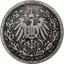 GERMANY - EMPIRE, 1/2 Mark, 1906, Stuttgart, Silver, VF(20-25), KM:17