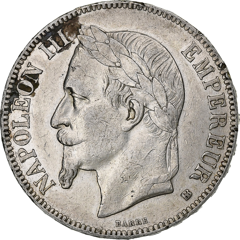 France, 5 Francs, Napoléon III, 1867, Strasbourg, Silver, EF(40-45), KM:799.2