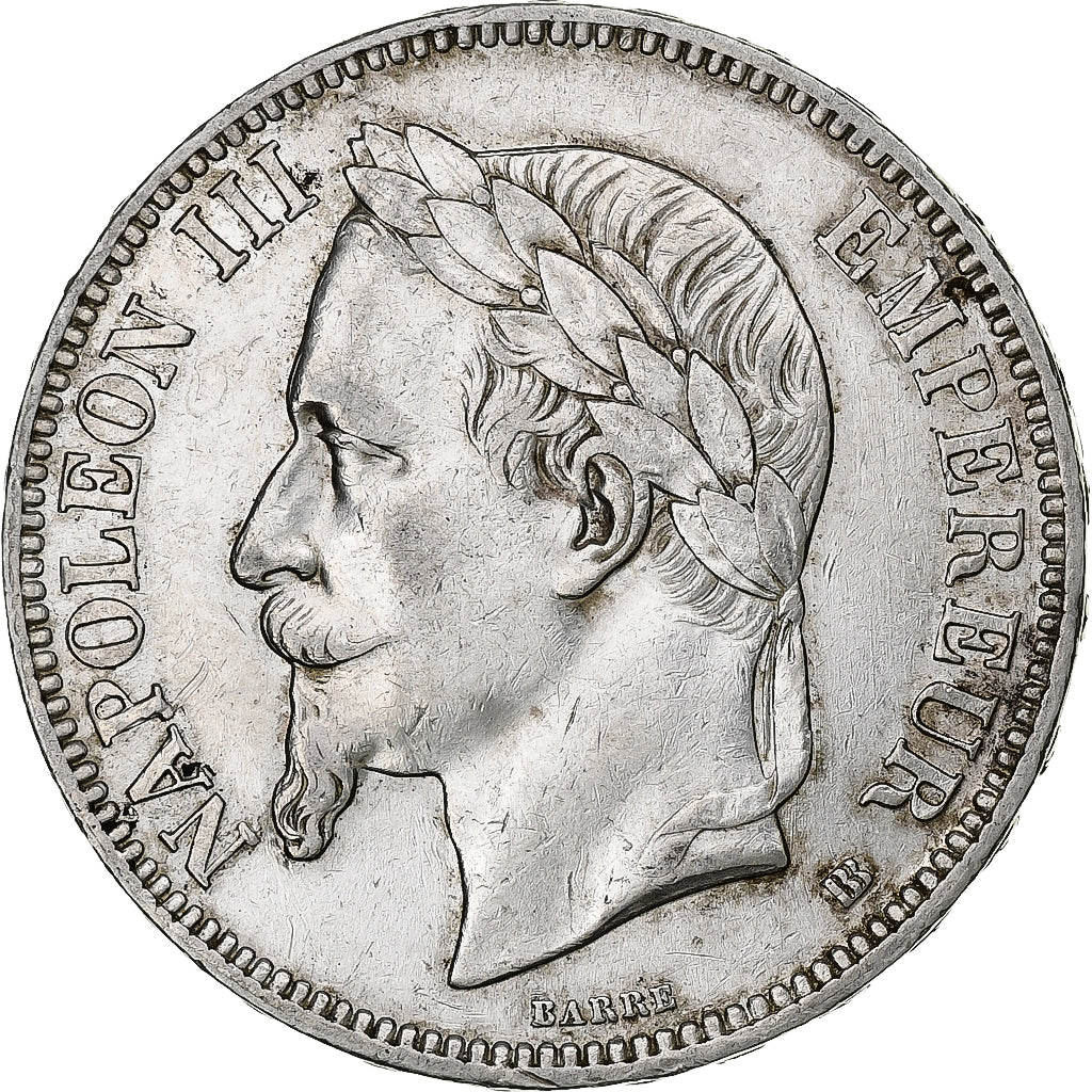 France, 5 Francs, Napoléon III, 1867, Strasbourg, Silver, EF(40-45), KM:799.2