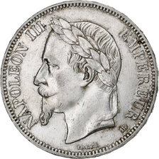 França, 5 Francs, Napoléon III, 1867, Strasbourg, Prata, EF(40-45), KM:799.2