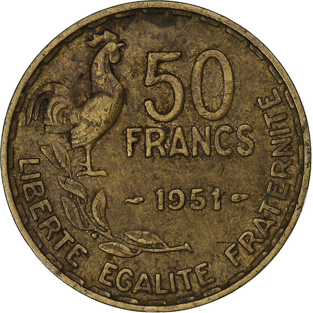 França, 50 Francs, Guiraud, 1951, Paris, Alumínio-Bronze, VF(20-25)