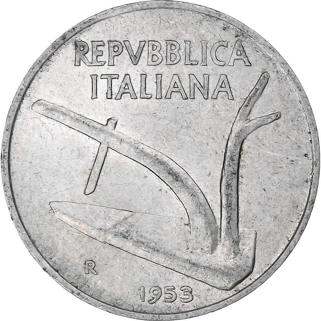 Italia, 10 Lire, 1953, Rome, Aluminio, MBC+, KM:93