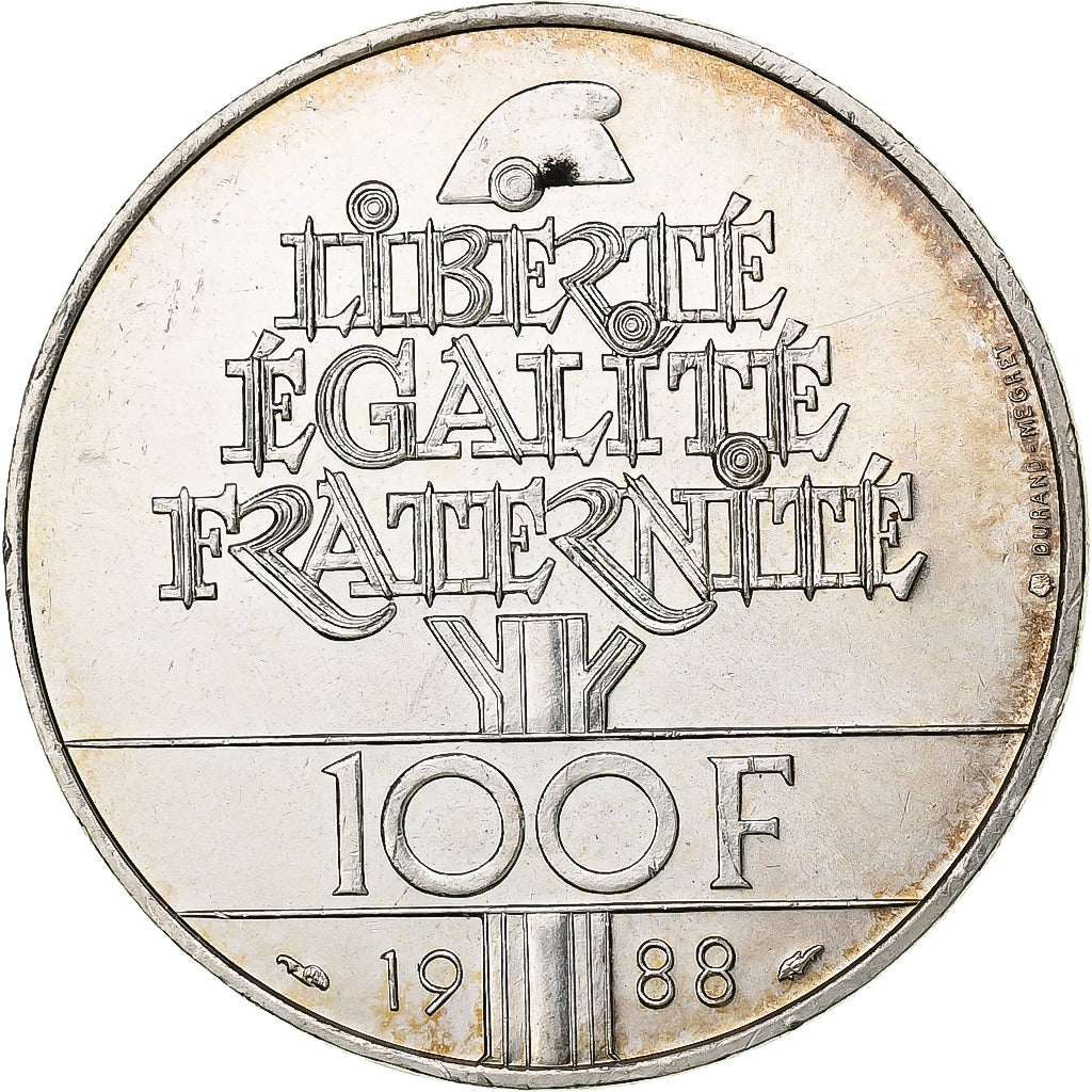 France, 100 Francs, Fraternité, 1988, Silver, MS(60-62), Gadoury:903, KM:966