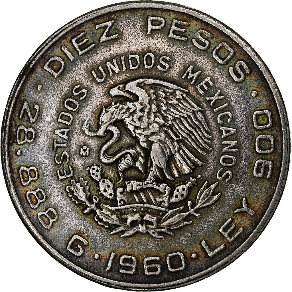 Mexico, 10 Pesos, 1960, Mexico City, Silver, EF(40-45), KM:476