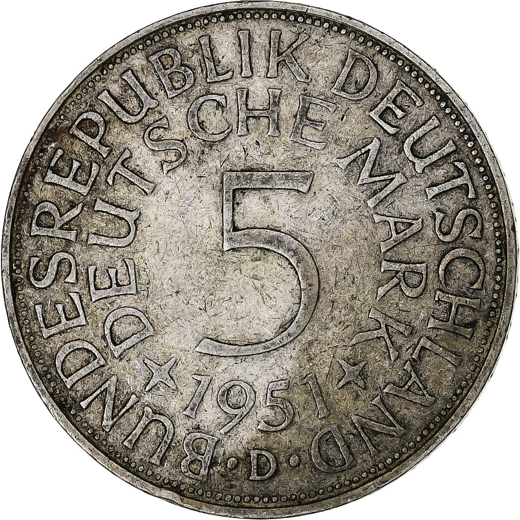 République fédérale allemande, 5 Mark, 1951, Munich, Argent, TTB, KM:112.1