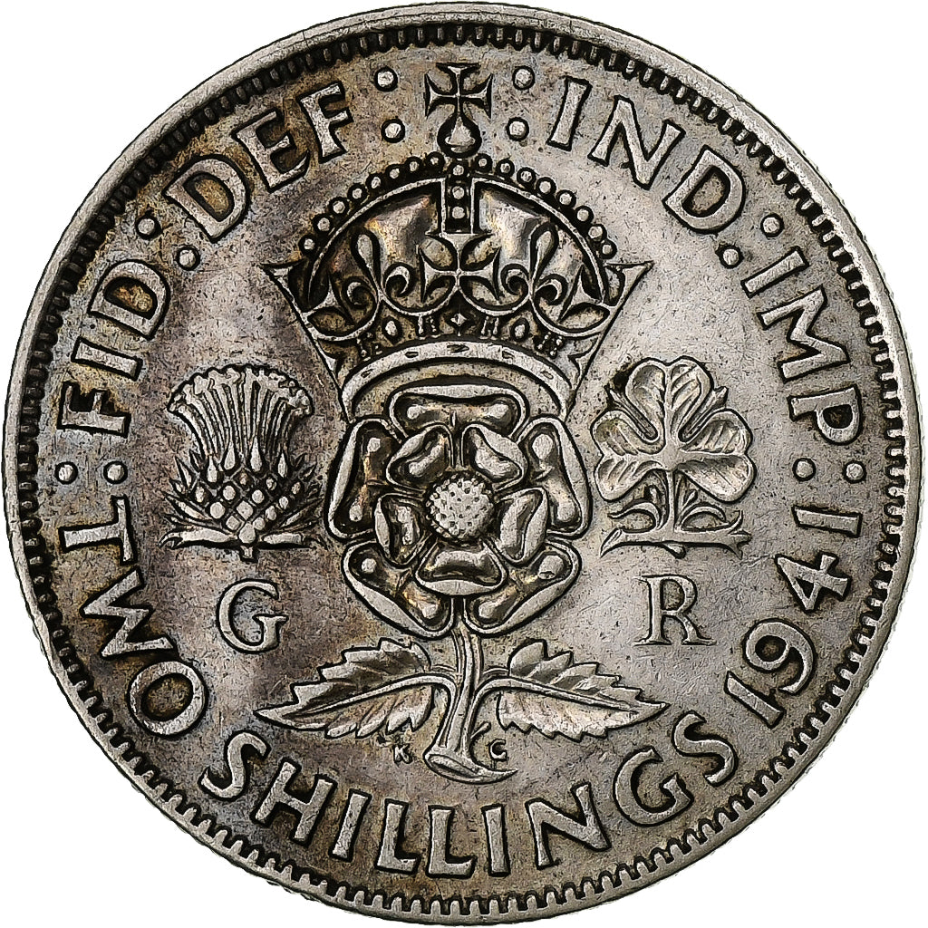 Great Britain, George VI, Two Shillings, 1941, British Royal Mint, Silver