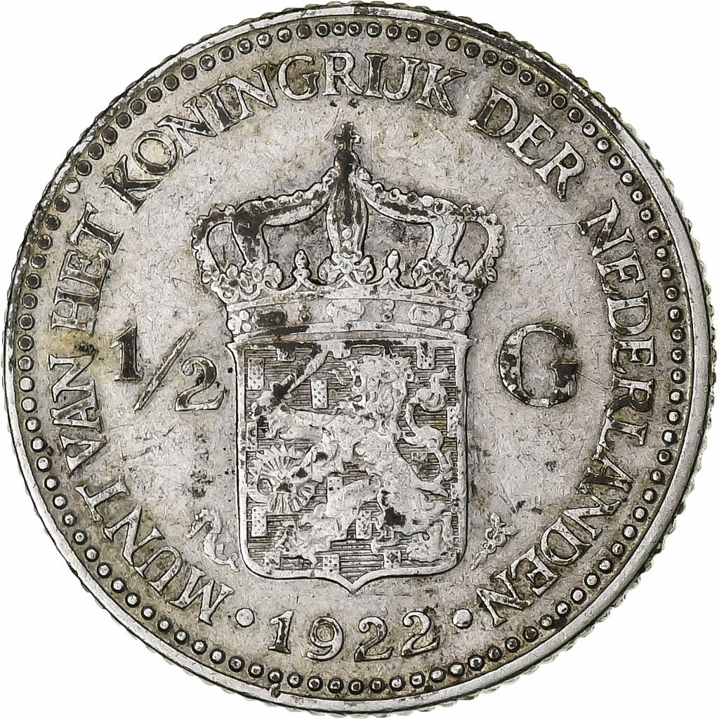 Pays-Bas, Wilhelmina I, 1/2 Gulden, 1922, TB+, Argent, KM:160