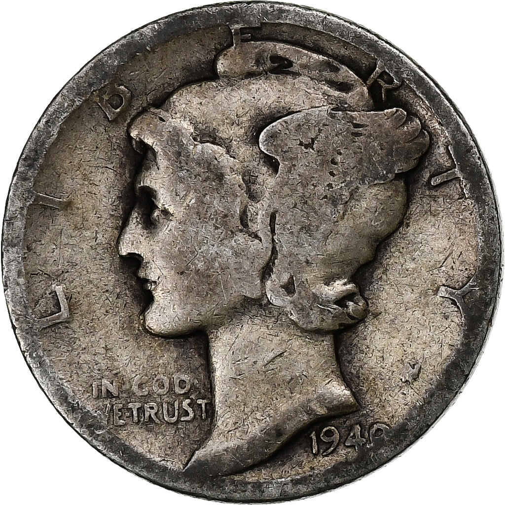 Stati Uniti, Dime, Mercury Dime, 1940, U.S. Mint, Argento, MB, KM:140