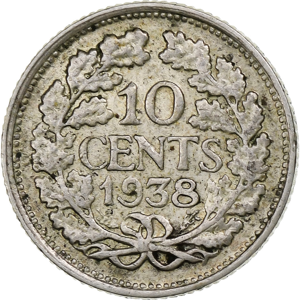 Países Baixos, Wilhelmina I, 10 Cents, 1938, Utrecht, Prata, EF(40-45), KM:163