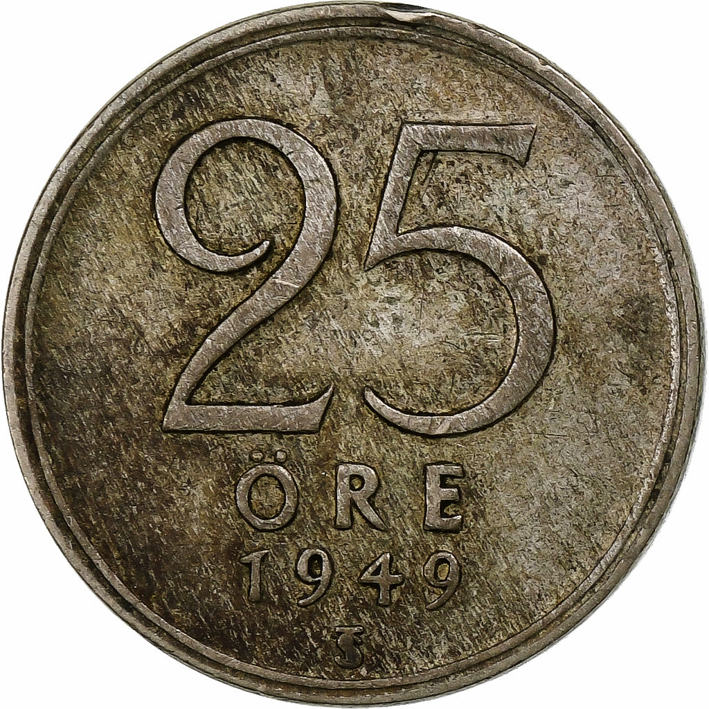 Sweden, Gustaf V, 25 Öre, 1949, Silver, VF(30-35), KM:816