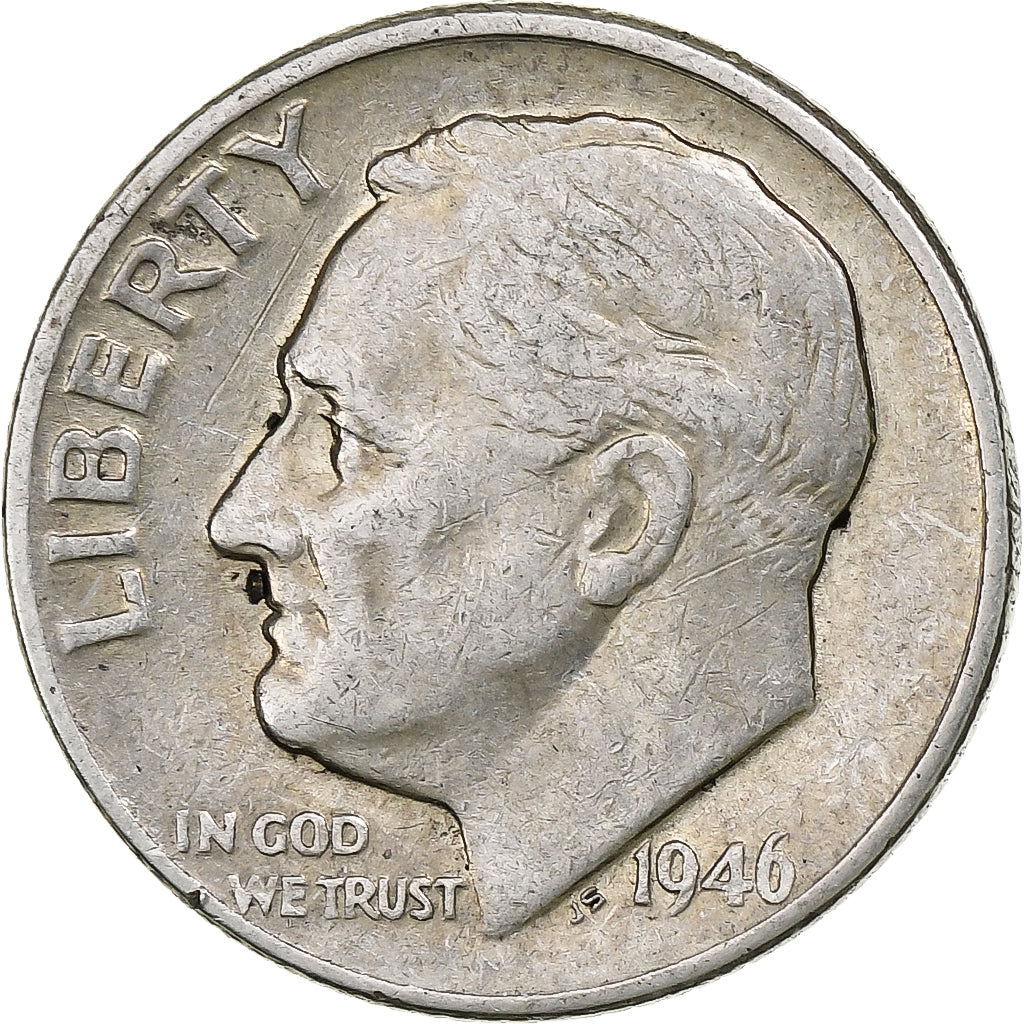 Estados Unidos da América, Dime, Roosevelt Dime, 1946, U.S. Mint, Prata