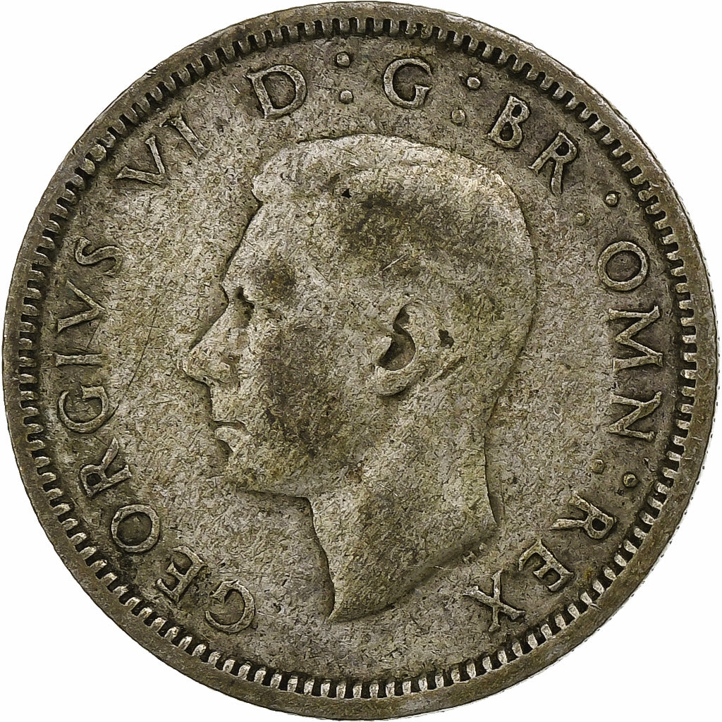 Gran Bretaña, George VI, 6 Pence, 1939, Plata, BC+, KM:852