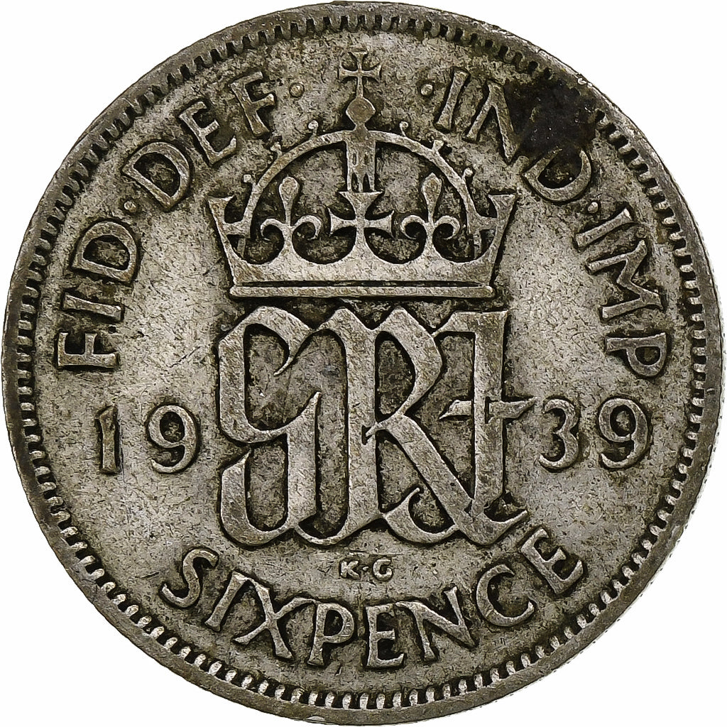 Gran Bretaña, George VI, 6 Pence, 1939, Plata, BC+, KM:852