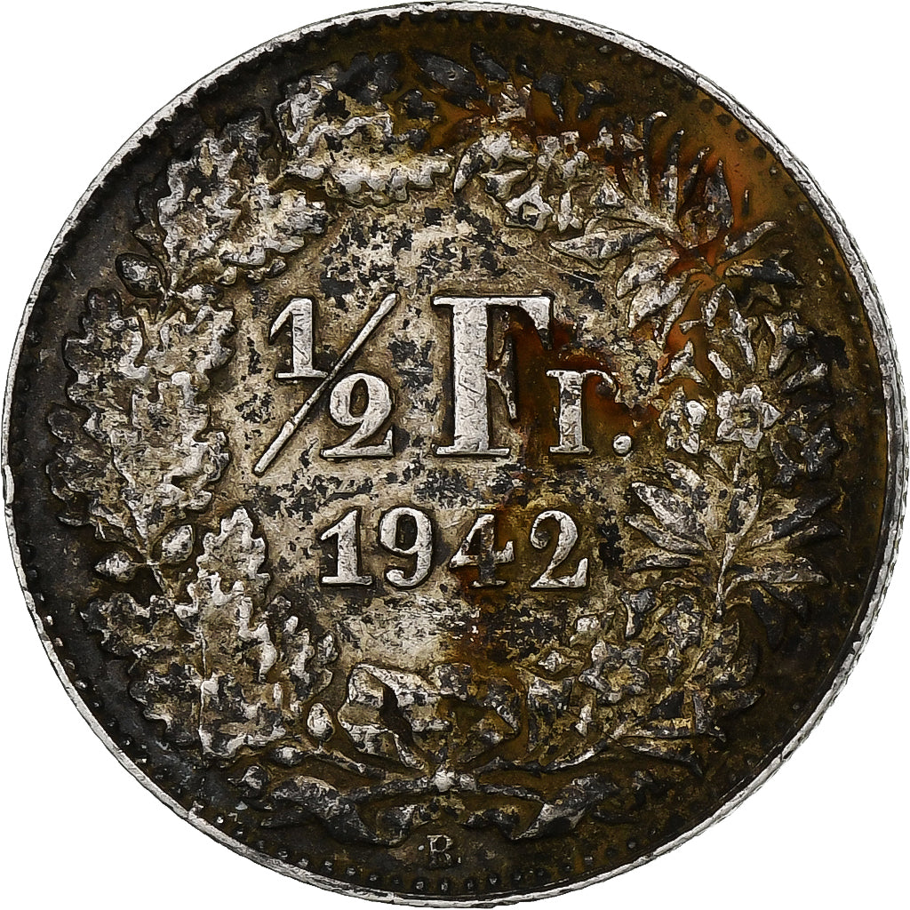 Switzerland, 1/2 Franc, 1942, Bern, Silver, VF(30-35), KM:23