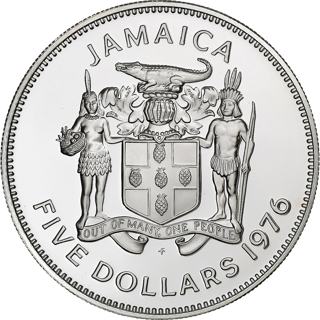 Jamaïque, Elizabeth II, 5 Dollars, 1976, Franklin Mint, BE, Argent, FDC, KM:62a