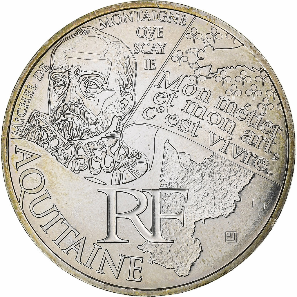 France, 10 Euro, Aquitaine, De Montaigne, 2012, Paris, Silver, MS(63), KM:1863
