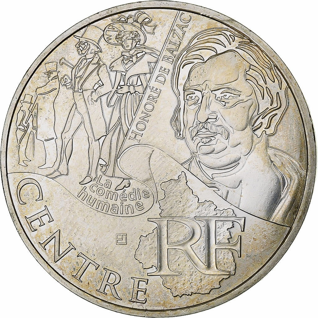France, 10 Euro, Centre, Honoré de Balzac, 2012, Paris, Silver, MS(63), KM:1863