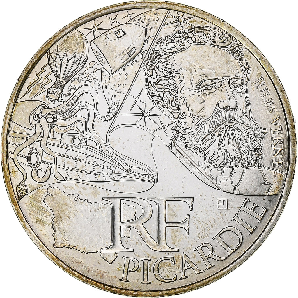 France, 10 Euro, Picardie, Jules Verne, 2012, Paris, Silver, MS(63), KM:1863