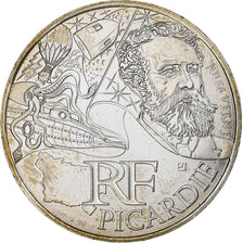 France, 10 Euro, Picardie, Jules Verne, 2012, Paris, Silver, MS(63), KM:1863