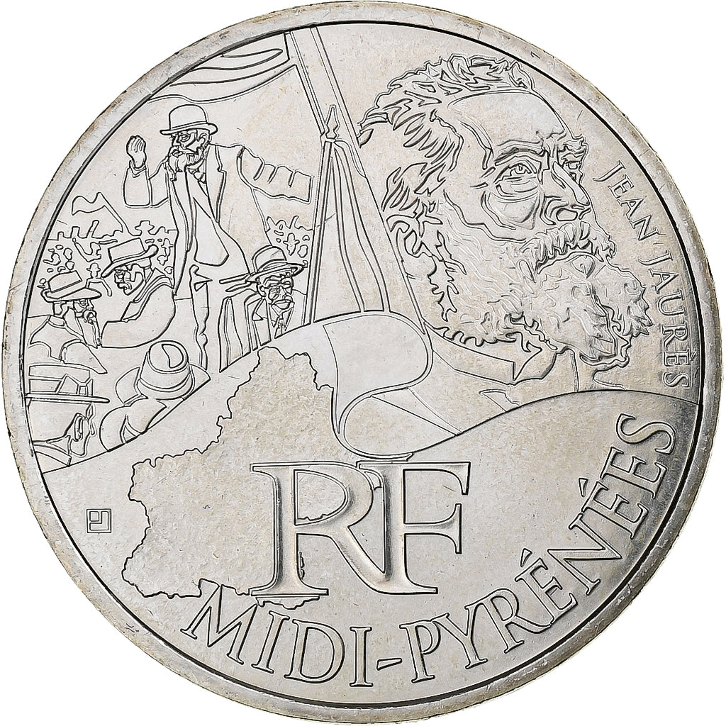 Francja, 10 Euro, Midi-Pyrénées, Jean Jaurès, 2012, Paris, Srebro, MS(63)