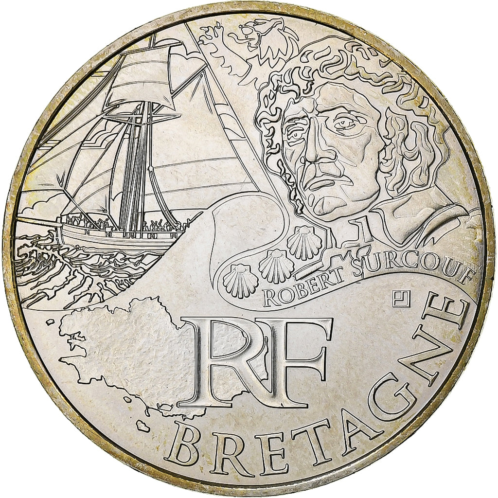 France, 10 Euro, Bretagne, Robert Surcouff, 2012, Paris, Silver, MS(63), KM:1863