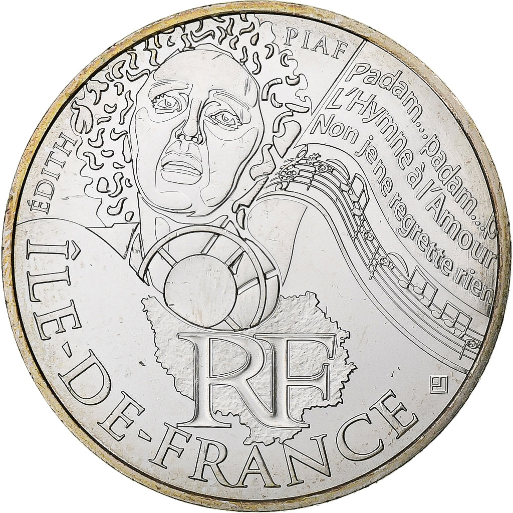 France, 10 Euro, Île-de-France, Édith Piaf, 2012, Paris, Argent, SPL, KM:1863