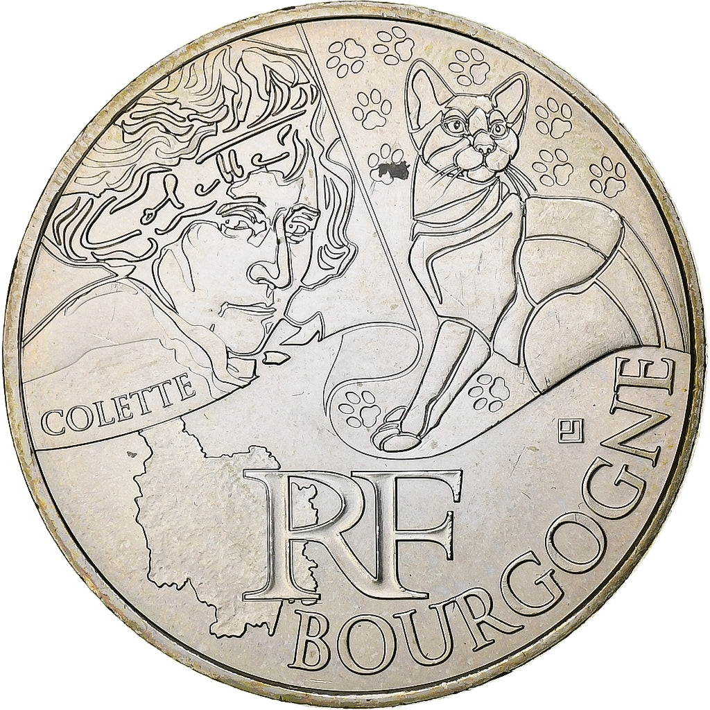 France, 10 Euro, Bourgogne, Colette, 2012, Paris, Silver, MS(63), KM:1863