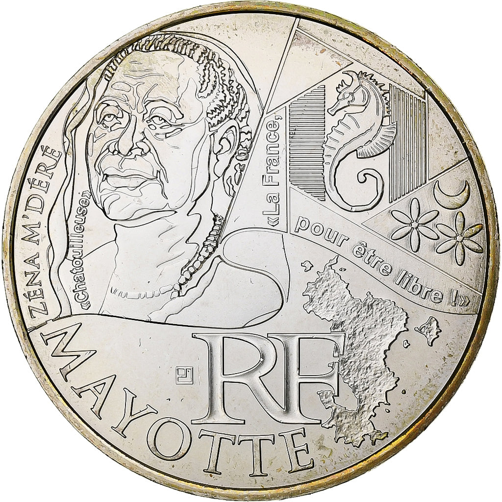 France, 10 Euro, Mayotte, Zéna M'Déré, 2012, Paris, Silver, MS(63), KM:1863
