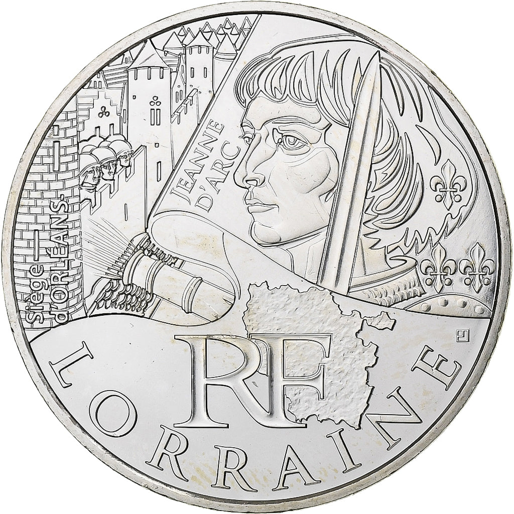 France, 10 Euro, Lorraine, Jeanne d'Arc, 2012, Paris, Silver, MS(63), KM:1863
