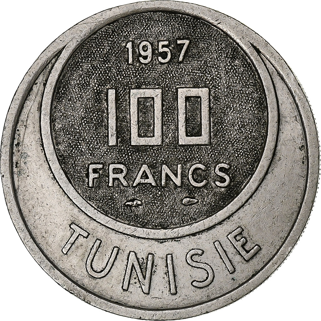 Tunisie, Muhammad al-Amin Bey, 100 Francs, 1957, Paris, Cupro-nickel, TTB