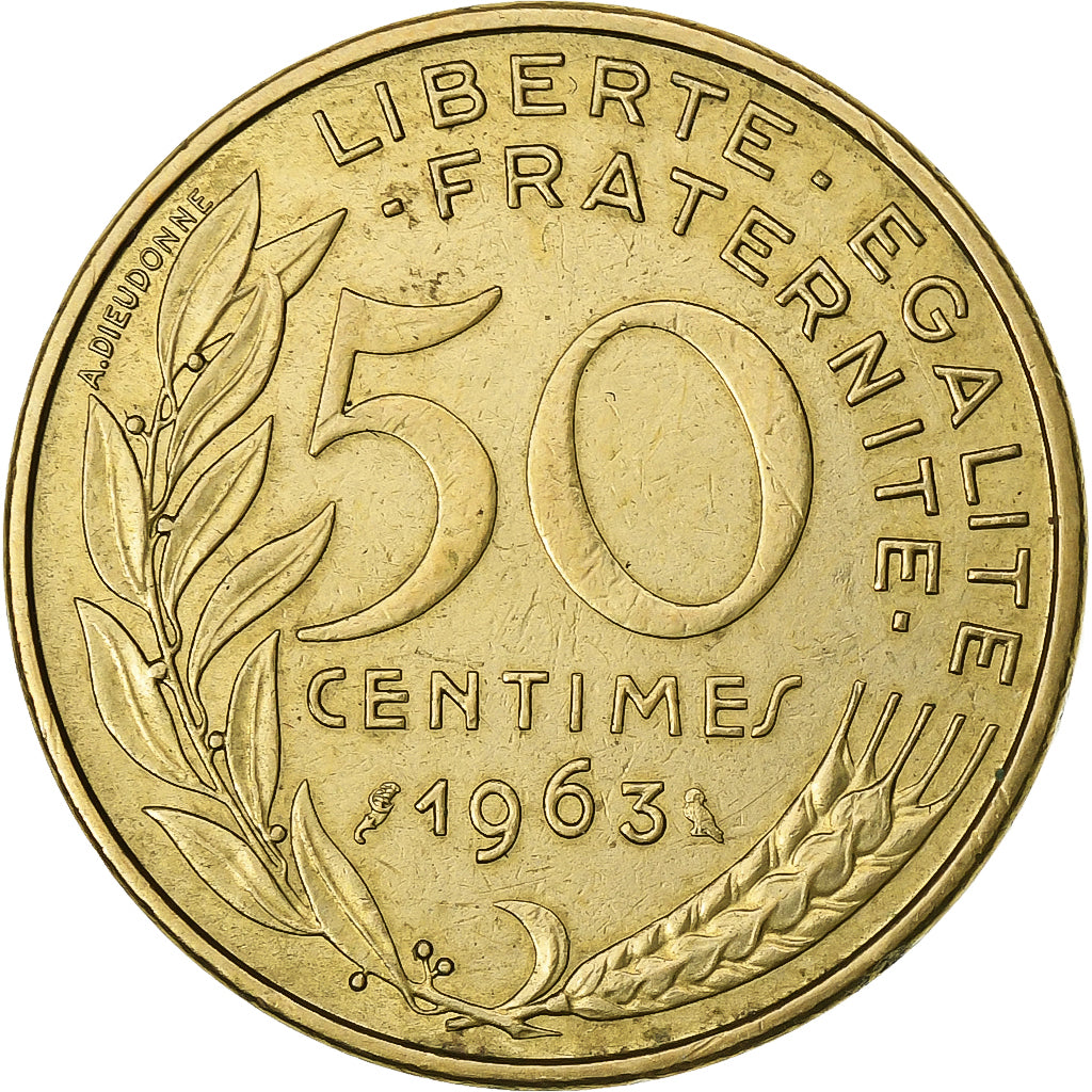 France, 50 Centimes, Marianne, 1963, Paris, Aluminum-Bronze, EF(40-45)