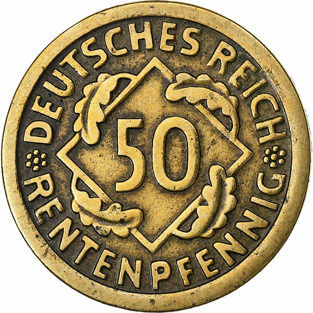 GERMANY, WEIMAR REPUBLIC, 50 Rentenpfennig, 1924, Stuttgart, Aluminum-Bronze