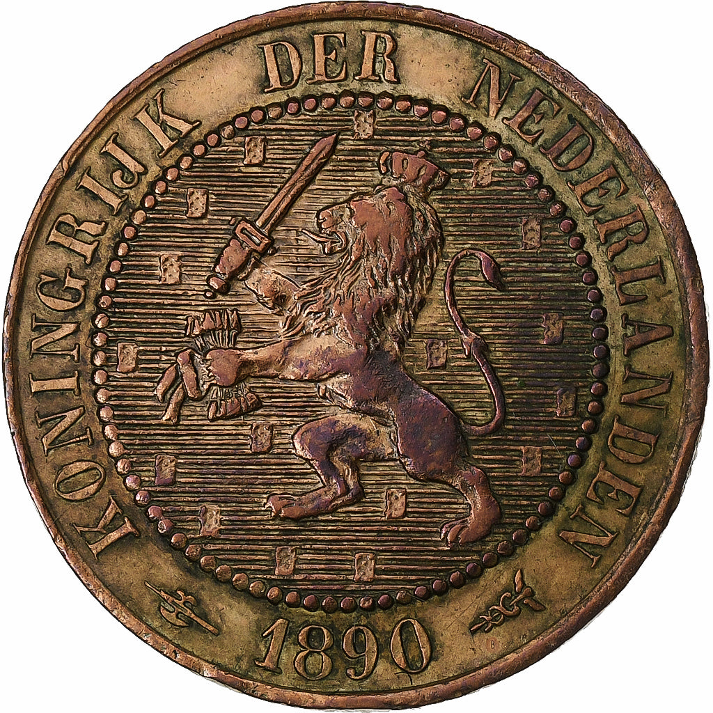 Holandia, Wilhelmina I, 2-1/2 Cent, 1890, Brązowy, EF(40-45), KM:108.2