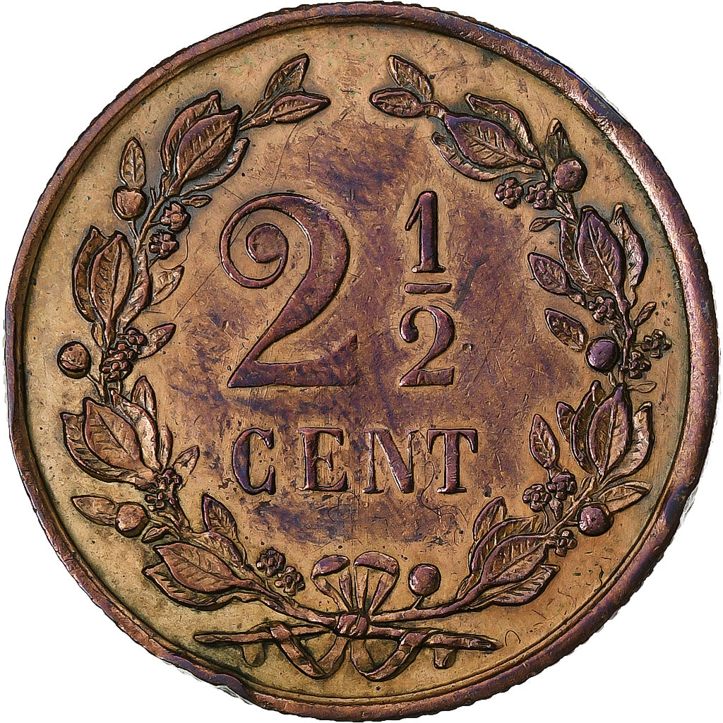 Holandia, Wilhelmina I, 2-1/2 Cent, 1890, Brązowy, EF(40-45), KM:108.2