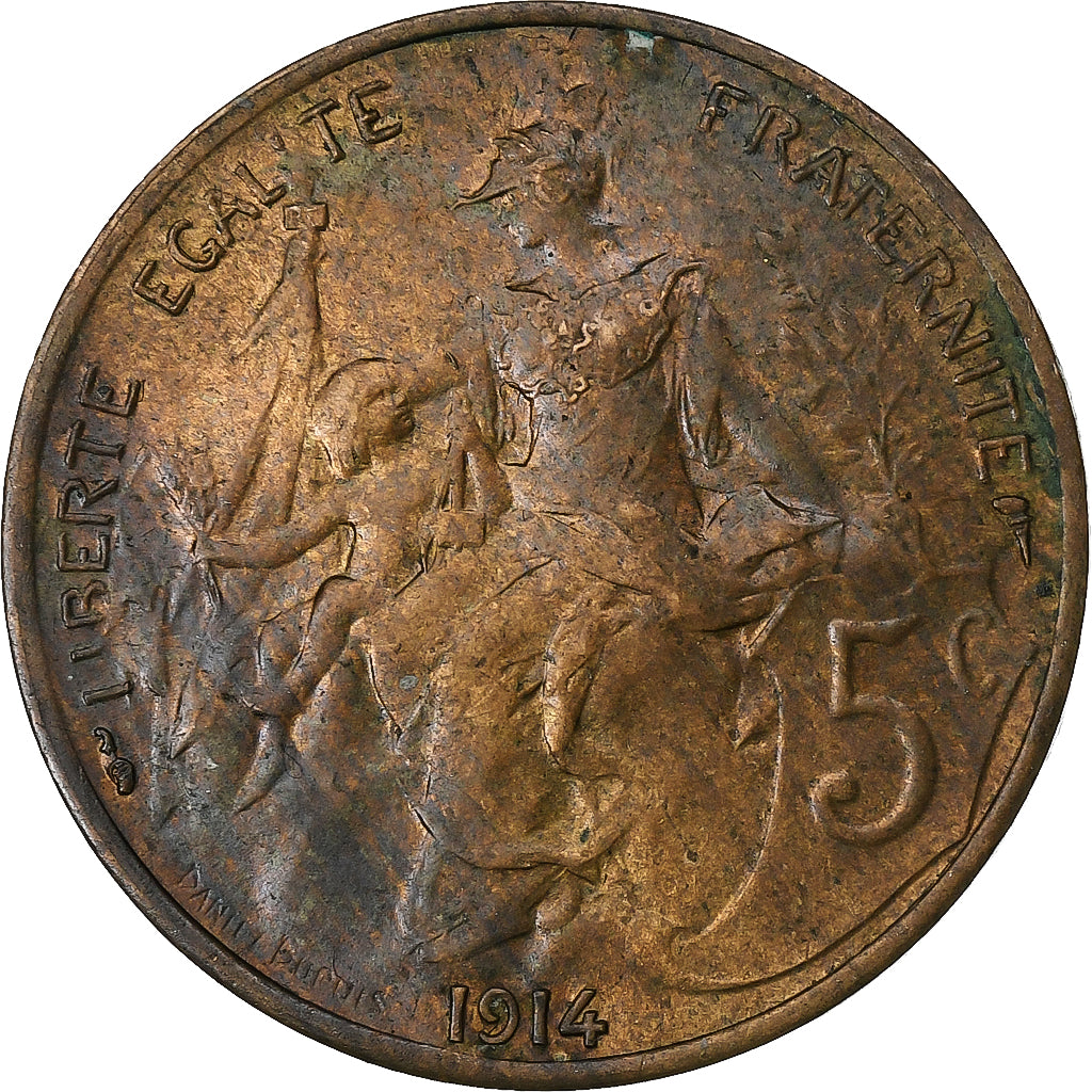 Frankrijk, 5 Centimes, Dupuis, 1914, Paris, Bronzen, FR, Gadoury:165, KM:842