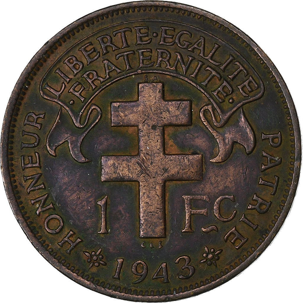 Camerún, Franc, 1943, Pretoria, Bronce, BC+, Lecompte:16, KM:5