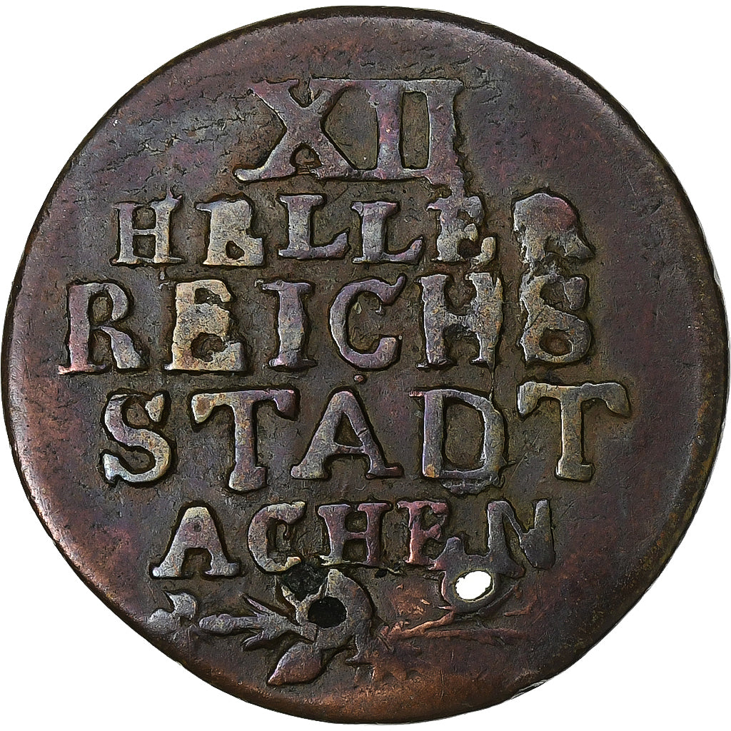 German States, AACHEN, 12 Heller, 1792, Copper, VF(20-25), KM:51