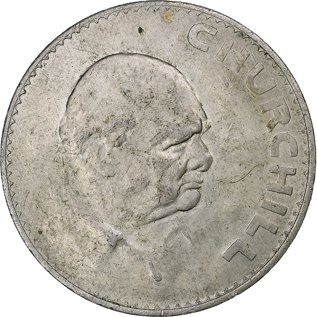 Groot Bretagne, Elizabeth II, Crown, Churchill, 1965, Cupro-nikkel, ZF, KM:910