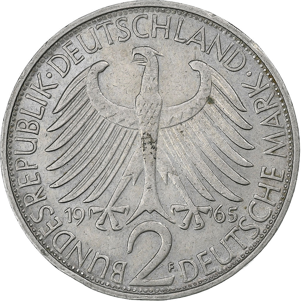 GERMANY - FEDERAL REPUBLIC, 2 Mark, 1965, Stuttgart, Copper-nickel, EF(40-45)