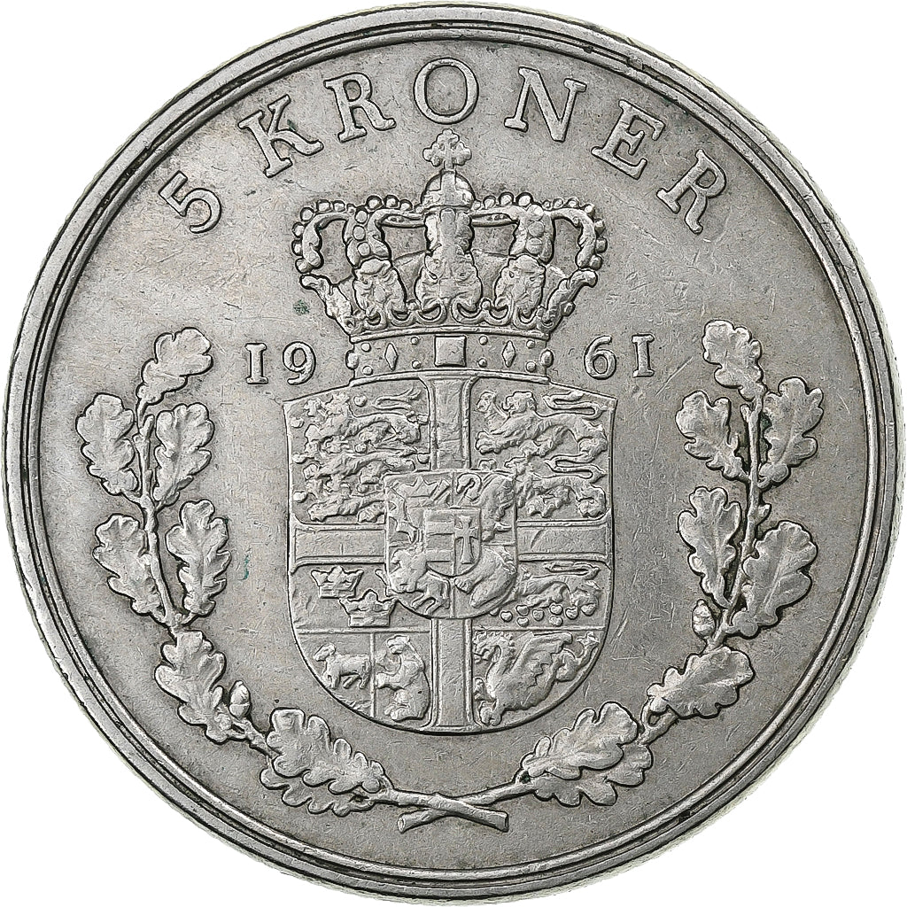Denmark, Frederik IX, 5 Kroner, 1961, Copenhagen, Copper-nickel, EF(40-45)