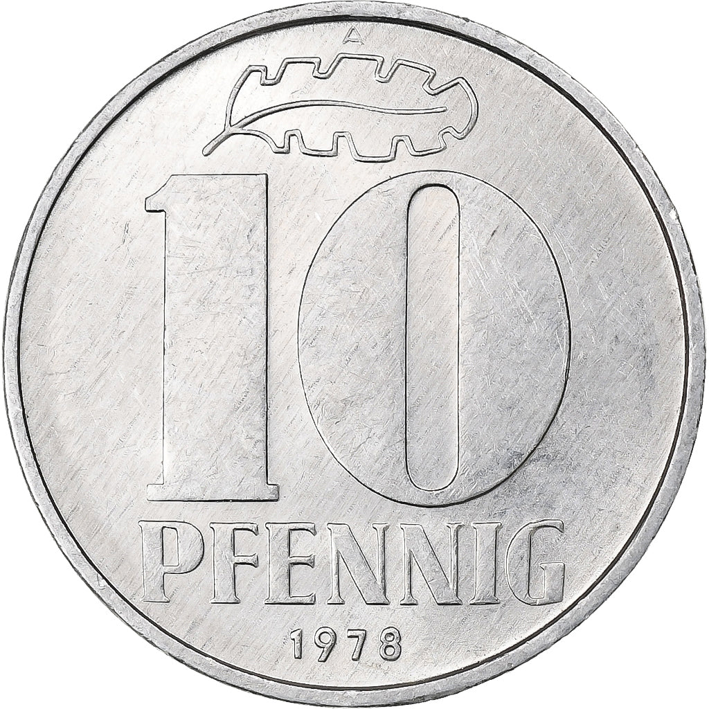 REPUBBLICA DEMOCRATICA TEDESCA, 10 Pfennig, 1978, Berlin, Alluminio, BB, KM:10