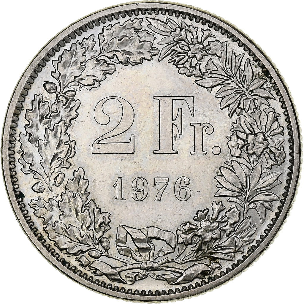 Schweiz, 2 Francs, 1976, Bern, Kupfer-Nickel, SS+, KM:21a.1