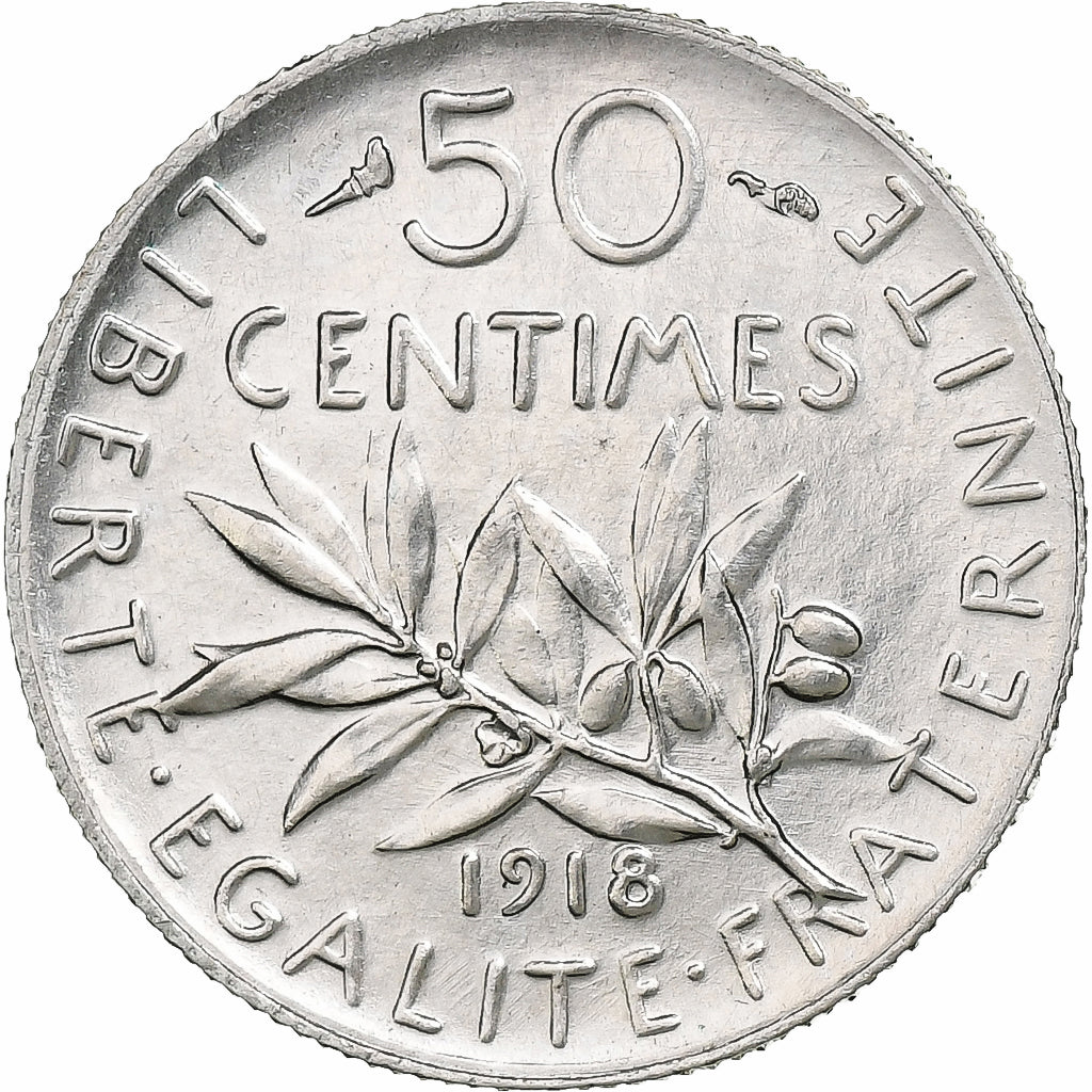 France, 50 Centimes, Semeuse, 1918, Paris, Silver, AU(55-58), Gadoury:420