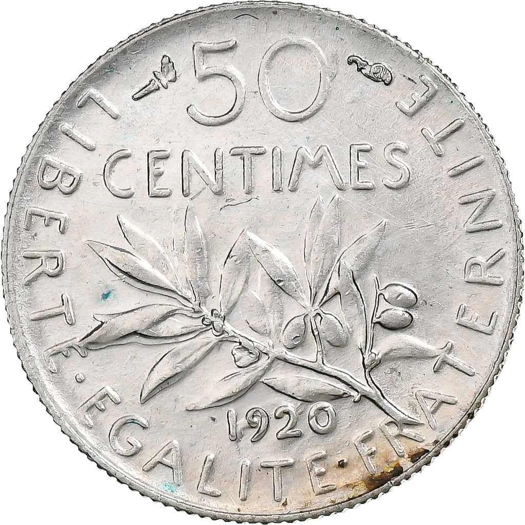 France, 50 Centimes, Semeuse, 1920, Paris, Silver, AU(55-58), KM:854